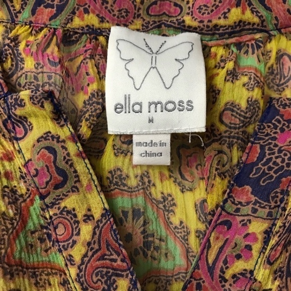 Ella Moss Blouse Womens Medium Silk Boho Floral Cottagecore - Picture 7 of 7